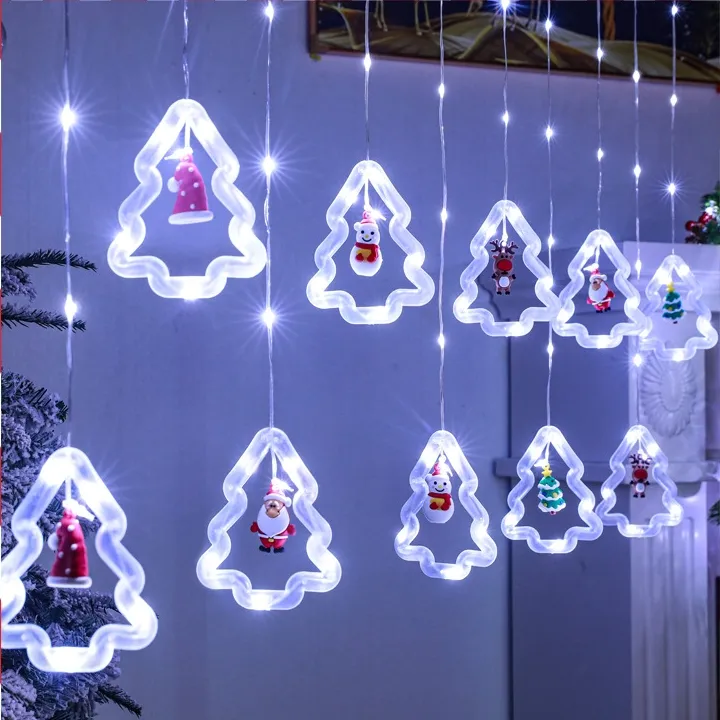 Christmas LED Light Suction Cup Chandelier Santa Claus Star Lights Holiday New Year Xmas Party Window Decor Lamp Battery Powered