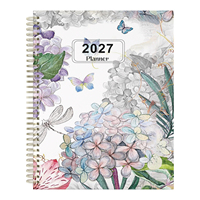 Agenda 2027 A5 à spirale, motif floral libellule papillon, avec pages horaires et mensuelles, onglets colorés, haute qualité, écriture facile