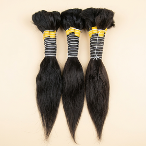 Extensiones de cabello humano virgen Remy indio de calidad: cabello tejido a granel crudo de cabeza completa y templo más vendido - Product Image 1