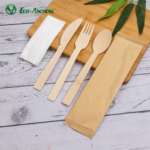 Tùy chỉnh sinh thái thân thiện tái chế dùng một lần di động dao dĩa thìa tre thiết lập dao kéo với khăn ăn - Product Image 1