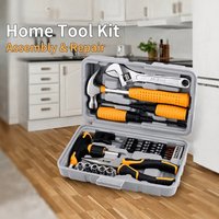 Kit d'outils domestiques de 30 pièces pour la réparation : tournevis, clé à molette, marteau, pinces, clé hexagonale, et étui pour l'entretien ménager