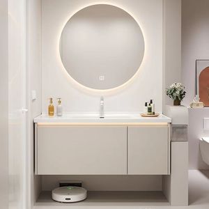 Simplified white bathroom cabinet smart mirror cabinet white washbasin hanging cabinet body - Product Image 3