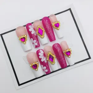 Acrylic press on nails short handmade Diamond Reusable Handmade Nails Short Custom Acrylic Artificial Nails For Woman