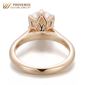 Anillo de oro macizo de 18 quilates personalizado con diamantes de laboratorio en engaste tulipán, anillo clásico con engaste catedral para mujer, anillo de compromiso y boda. - Product Image 1