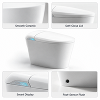 WC intelligent monobloc à poser au sol avec chasse d'eau à capteur de pied, chauffage instantané, chasse d'eau siphonique et écran LED