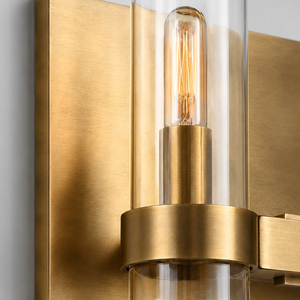 Brass Single Light Wall <b>Sconce</b> Clear Cylindrical Glass Tube Wall Lamp For Bedroom Hallway Villa Interior <b>Lighting</b> - Product Image 2