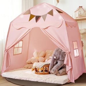 Sleeping Dome Faltbares Spiel bett Spielzeug zelte Jungen Mädchen Wasch bar Langlebige Baumwolle Leinwand Tipi Kinder zelt mit Flaggen und Stern lichtern - Product Image 4
