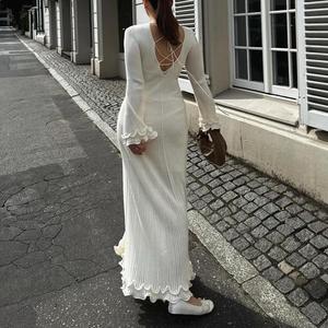 เดรสยาวทรงโอวัล คอริบบ์ แขนยาว สไตล์ลำลอง สำหรับผู้หญิง ดีไซน์หรูหรา รุ่นใหม่ล่าสุด - Product Image 4