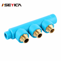 SETICA Bleu PPR Collecteur d'eau 3 voies résistant à la corrosion et aux produits chimiques, surface mate, sorties en laiton, multi-sorties pour tuyauterie d'eau
