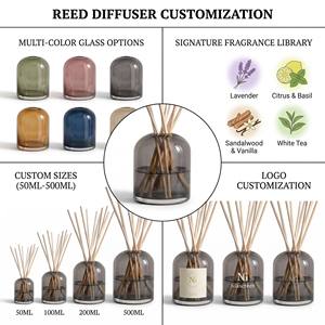 Luxury Dome Glass <b>Reed</b> <b>Diffuser</b> Set <b>For</b> Modern Home Decor Wholesale Private Label Premium Realistic Gifting Set With Box - Product Image 2