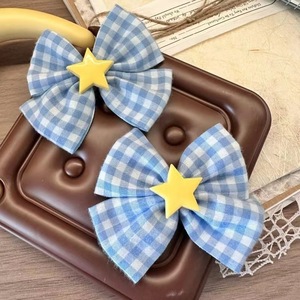2024 New Blue Plaid Star <b>Bow</b> Hair <b>Clip</b>, INS Style Girly Bangs <b>Clip</b>, Cute Hairpin, Headwear - Product Image 1