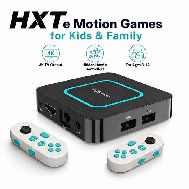 HXT Kids Family Interactive AI Motion Game Box Android 10 Smart Streaming TV Player Wireless Handheld Controllers 4K Media Box
