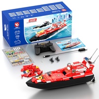 Barco de Bomberos RC Flytec V102 2 en 1, Bloques de Construcción, 170 Piezas, Control Remoto de 2.4GHz, Juguete Acuático DIY para Niños, Juego al Aire Libre, Alta Velocidad, Resistente al Agua