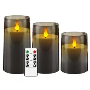 Gray Flameless Candle Flickering LED Pillar Candle Smokeless Battery Free Bullet Head Remotely Operated For Birthday Party