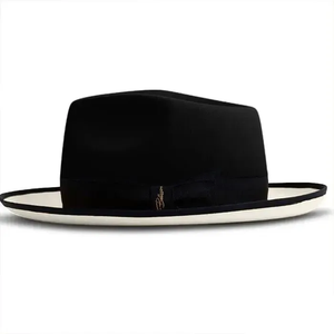 Black Beige Fedora <b>Hat</b> With Tan Brim Unisex Adult 56-58CM Four Seasons Casual Wool Material Formal Style - Product Image 1
