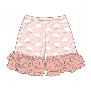 Shorts con volantes para niñas, de tela de leche, con estampado, cintura elástica, shorts casuales con volantes en el bajo para niñas - Product Image 4