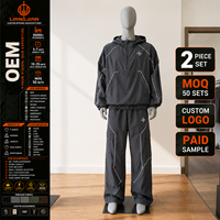 Ensemble de survêtement anorak pour homme avec bandes réfléchissantes 3M, coupe-vent à capuche demi-zip en nylon et pantalon cargo large, 2 pièces, MOQ 50 ensembles