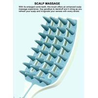 Brosse de massage multifonctionnelle pour le cuir chevelu, à usage sec et humide, avec long manche incurvé et en silicone ventilé, pour le shampoing capillaire