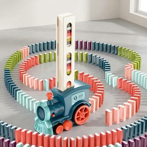 Train à dominos pour enfants, voiture <span class=keywords><strong>électrique</strong></span> à pose automatique, ensemble de dominos colorés, kits de blocs de briques, jeux, jouets éducatifs, cadeau pour fille et garçon - Product Image 1