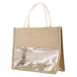 Bolsa de Almuerzo Casual para Mujer, Personalizada, para Regalos, Damas de Honor, Cumpleaños, Ecológica, con Cierre Abierto, con Ventana, de Yute Reciclado Transparente - Product Image 2