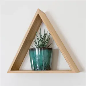 Wooden Wall Display Decoration Oak Triangle Shelf Floating Wall Shelves Display Wooden Plant Shelf For Living Room