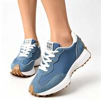 Baskets décontractées pour femmes, bleues et blanches, patchwork, à lacets, plateforme, semelle épaisse, légères, rétro, pour la marche quotidienne et le sport