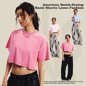 230gsm Vintage Women's Crop <b>Top</b> Best Sale Summer Acid Wash T Shirt <b>High</b> Quality Crop <b>Tops</b> Tee - Product Image 2