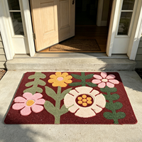 Tapis d'entrée en polyester tissé antidérapant absorbant, motif floral rouge coloré, décoration intérieure et extérieure pour la maison
