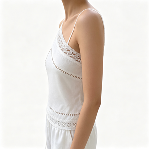 OEM ODM Débardeur Cami Blanc Court Respirant à Une Épaule en Dentelle, Blouse Sans Manches à Découpes Personnalisées, Débardeur d'Été pour Femme - Product Image 2