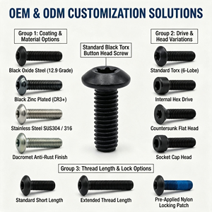 Tornillos Torx de Cabeza Abombada de Acero Aleado Grado 12.9 con Óxido Negro para Maquinaria Automotriz CNC - Product Image 1