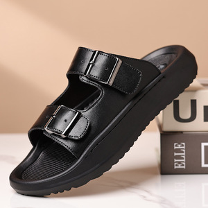 Summer Casual <b>Slides</b> Open Toe Pu Upper EVA Outsole Anti <b>Slippery</b> Buckle Strap Men's Sandals - Product Image 2