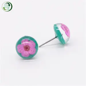 Fashion Cute pink peach blossom flower inside Resin Earrings Jewelry