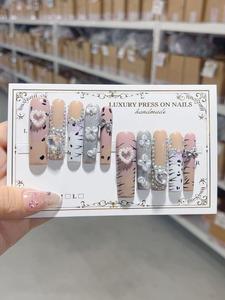 Handmade Extra Long Press Nails-Intricate Carved Stiletto Floral 800+ Crystals <strong>Royal</strong> Design Halal Certified Full Cover for Galas - Product Image 6