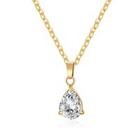 3A Kubikzirkonia Wassertropfen-Anhänger Halskette, 18K Echt Vergoldeter Edelstahl, Einfacher Solitär Birnenförmiger CZ Damen-Choker
