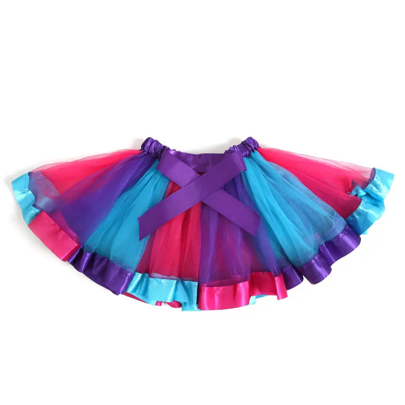 Comercio al por mayor lindo populares niños Fluffy cinta chica Ballet vestido Arco Iris Tutu falda de fiesta