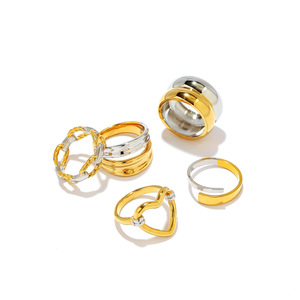 Stainless Steel <b>Ring</b> Heart Shape Two Tone Gold Plated Geometric Design Unisex Jewelry Gift - Product Image 4