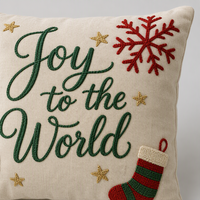 Housse de coussin de Noël aspect lin personnalisée 45x45, broderie bonhomme de neige et flocon de neige, Joy to the World, décoration nordique pour la maison