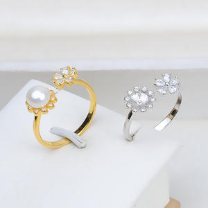 Anneau ouvert en argent S925, fleur, réglable, porte-bague 5-6, accessoires de bijoux en perles DIY, 108 outils et équipements de bijouterie - Product Image 1