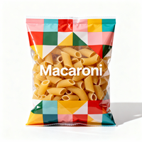 Emballage de macaronis bonbons chips pop-corn snacks macaroni de qualité alimentaire imprimés personnalisés pochettes avec sac scellé à dos plat avec zigzag et fenêtre