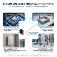 Antena Interna Integrada WiFi 6E/7 de 6 GHz, 5150-7125 MHz, 4 dBi, MHF RF Gen 1, Cable de 1.13 mm y 100 mm