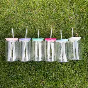 Lot de 50 canettes de soda/bière en plastique transparent de 20 oz, incassables, sans BPA, avec couvercles en PP colorés, personnalisables avec logo, pour films UV DTF - Product Image 2