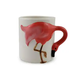Seramik Flamingo kupa sıcak satış Handpainted kabartmalı kupa yenilik seramik hayvan kahve kupa