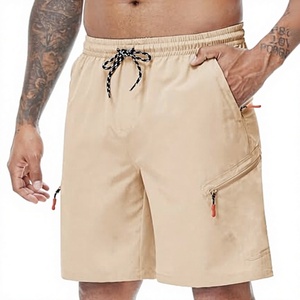 <b>Men's</b> Beige Board <b>Shorts</b> Elastic Waist Drawstring <b>Zipper</b> <b>Pockets</b> Casual Bermuda <b>Shorts</b> - Product Image 1