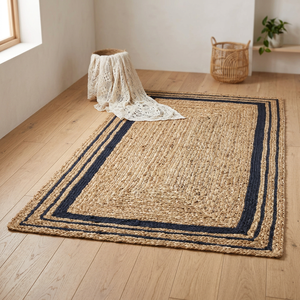 Handmade Jute <b>Door</b> <b>Mat</b> Rectangle Striped Farmhouse Style Flat Weave Thin 100% Organic Jute Spot Clean Backing - Product Image 2