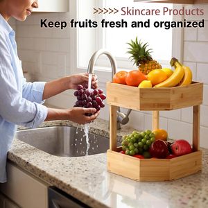 Bamboo Double Layer Storage Rack Corner <b>Standing</b> Type 2 Tier Multifunctional Kitchen Fruit <b>Vegetable</b> Organizer - Product Image 4