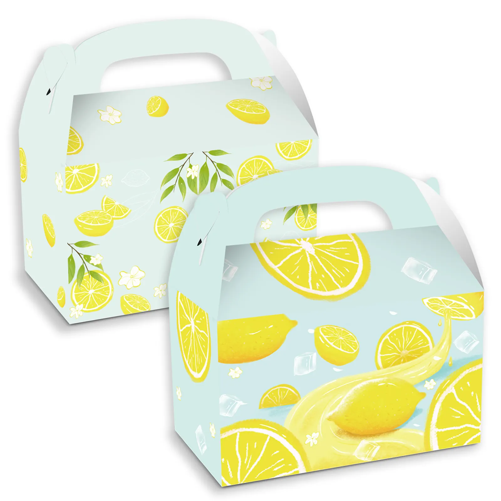 Yellow Lemon printed Design Party Foldable Kids Goodies Dessert Boxes Kraft Paper Gift Boxes