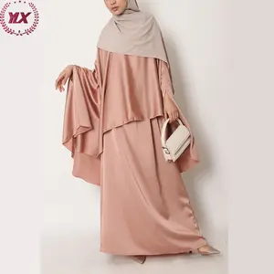 Newest Modern Women Casual Satin Elastic Waist Skirt Butterfly Tunic Set Oversized Top Muslim Wear Women Islamic Clothing
