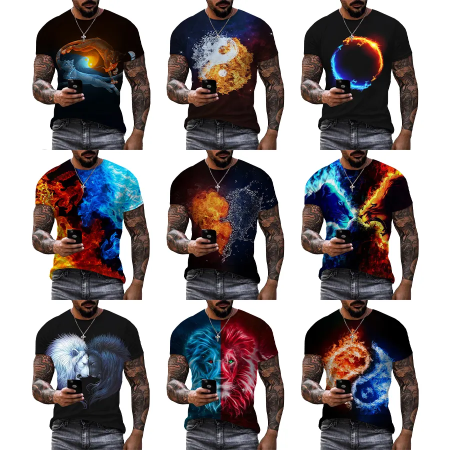 Yin Yang Fire Animals camicia stampata in 3D per uomo camicia con stampa digitale per t-Shirt personalizzate Unisex Over Print OEM e ODM da uomo