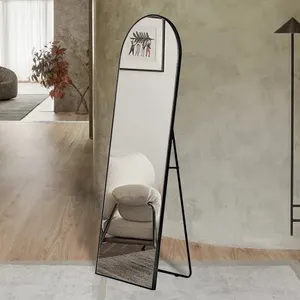 Miroir mural à cadre en alliage d'aluminium personnalisé, miroirs debout sur toute la longueur pour la chambre à coucher, miroir mural arqué