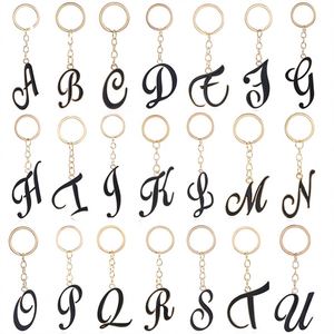 Llavero con inicial, letra del alfabeto negra, chapado en oro, bonito colgante para bolso - Product Image 3